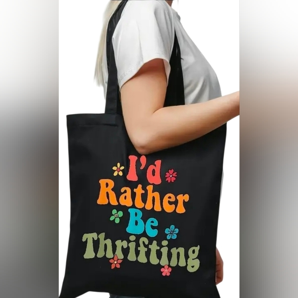 Tote Bag- ' I'd Rather Be Thrifting ' In Colorful Print. New In Plastic - Picture 2 of 3
